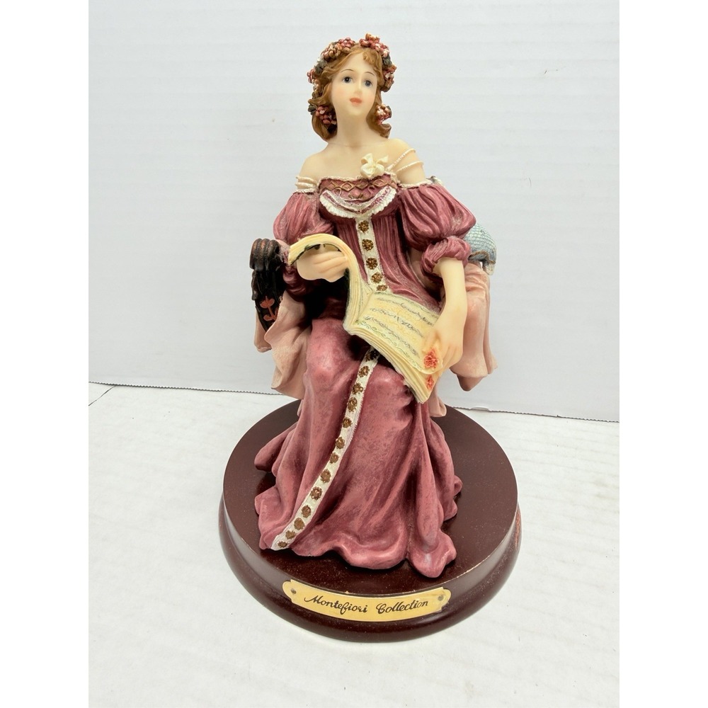 Montefiori De Elina Victorian Lady Reading Book Figurine Pink Dress Resin 8"